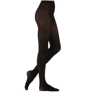 Designer black cable knit 100D opaque tights
